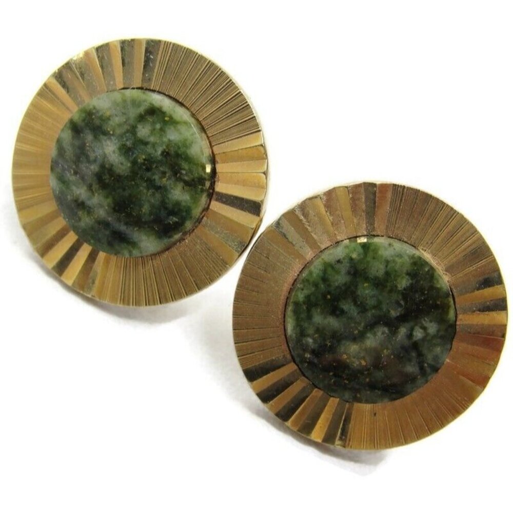 La Mode Vintage Cufflinks Karet Klad  Jade? Round Fluted Design